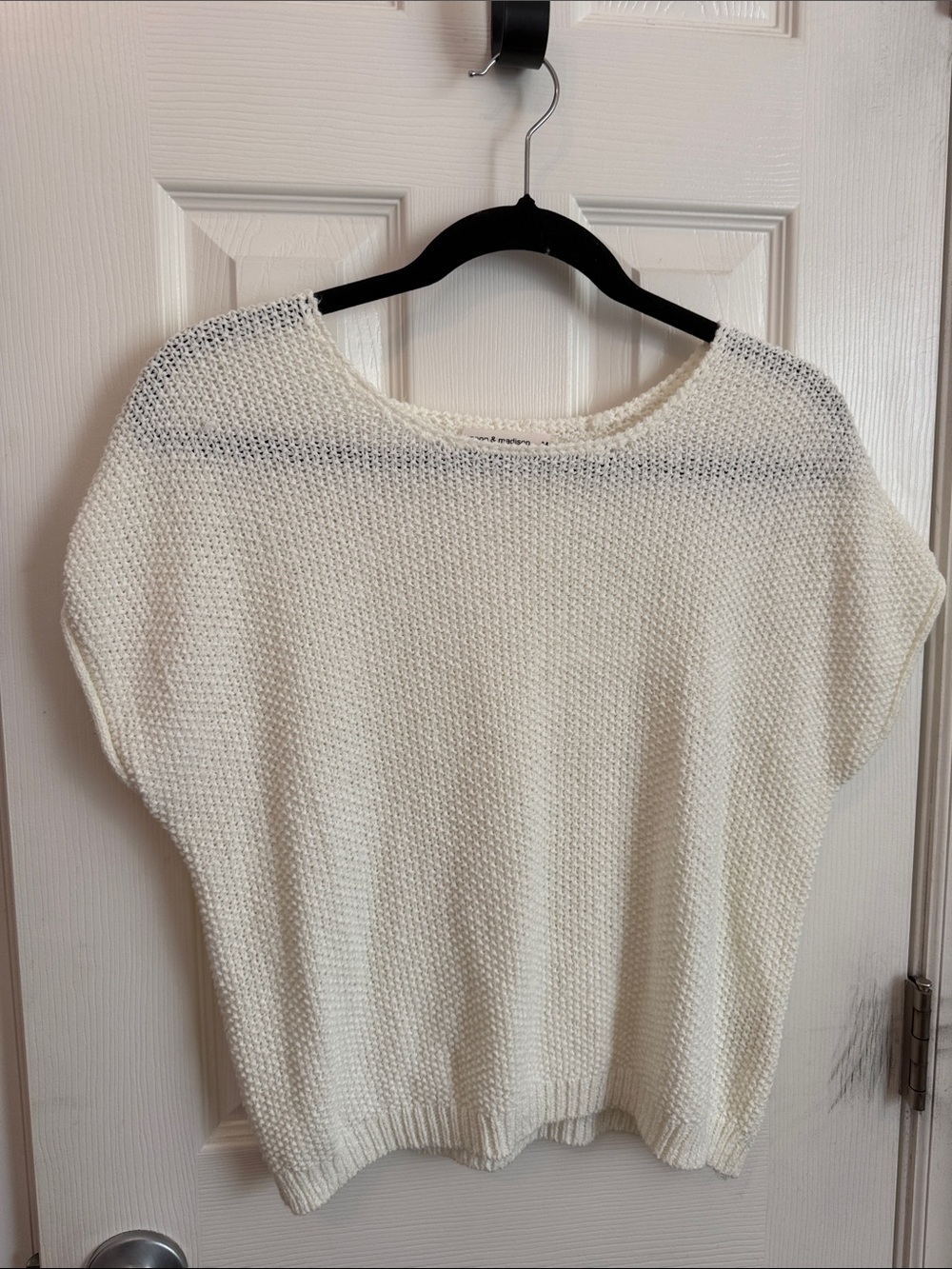 Cream Knit Short-Sleeve Sweater Top